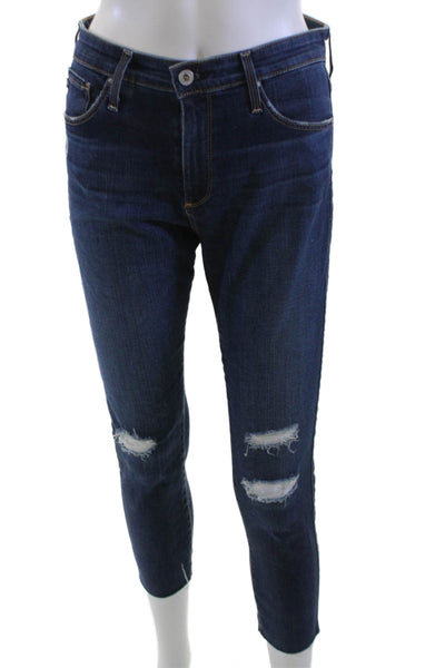 AG Women High Waist Ankle Cropped Skinny Jeans Dark Blue Petite Size 27