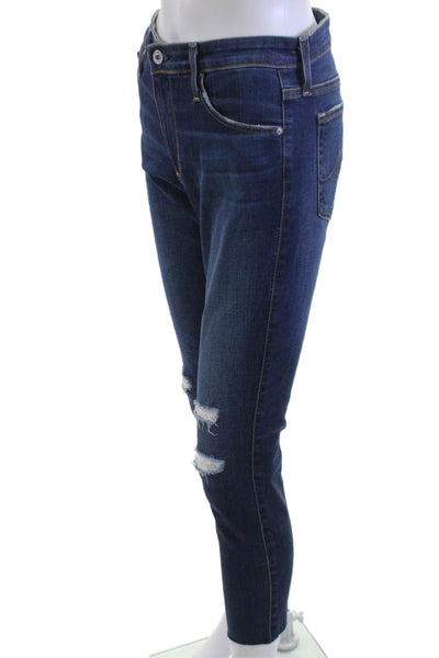 AG Women High Waist Ankle Cropped Skinny Jeans Dark Blue Petite Size 27