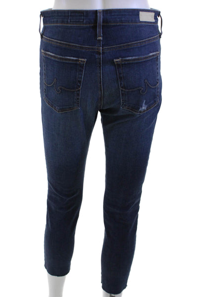 AG Women High Waist Ankle Cropped Skinny Jeans Dark Blue Petite Size 27