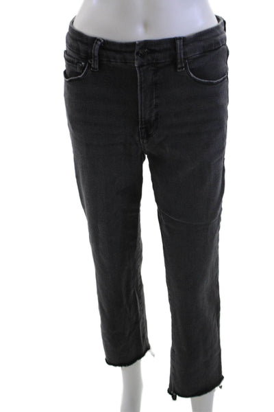 Good American Womens Boyfriend Cropped Black High Waist Jeans Size 29