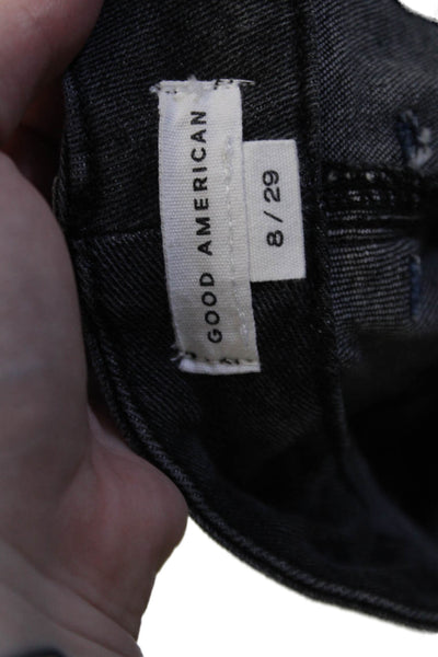 Good American Womens Boyfriend Cropped Black High Waist Jeans Size 29
