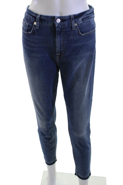 7 For All Mankind Women Ankle Cropped Jeans Dark Blue High Waist Size 29