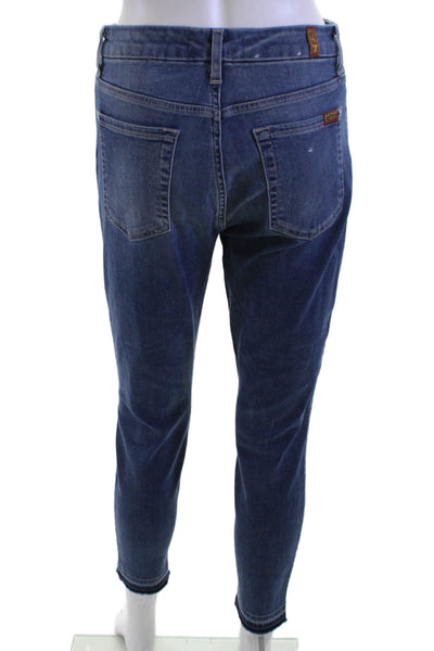 7 For All Mankind Women Ankle Cropped Jeans Dark Blue High Waist Size 29
