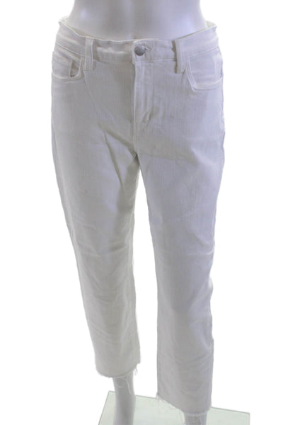 L'Agence Women Cropped Straight High Waist White Jeans Size 28