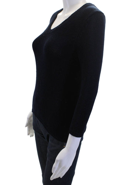 Ann Taylor Women V Neck Silk Pullover Sweater Black 3/4 Sleeve Size XS