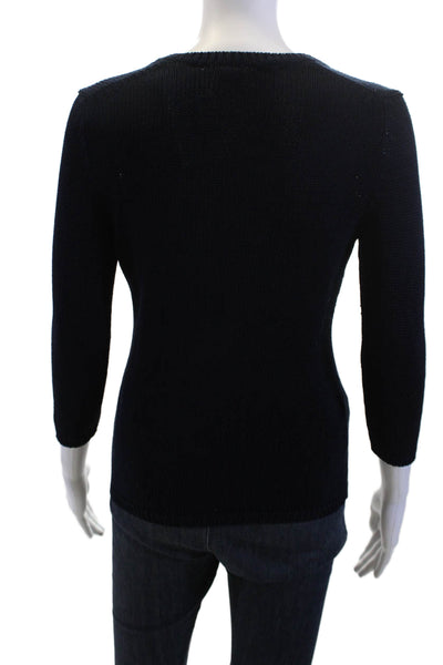 Ann Taylor Women V Neck Silk Pullover Sweater Black 3/4 Sleeve Size XS