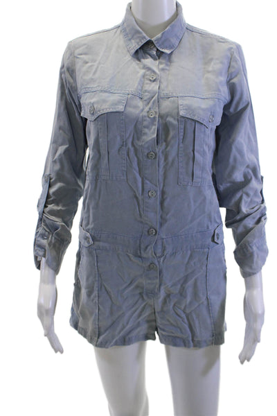 YFB Womens Collared Solid Tencel Jumpsuit 3/4 Sleeve Gray Size XS