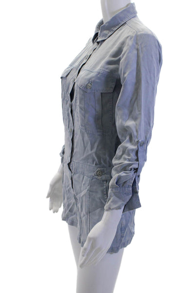 YFB Womens Collared Solid Tencel Jumpsuit 3/4 Sleeve Gray Size XS