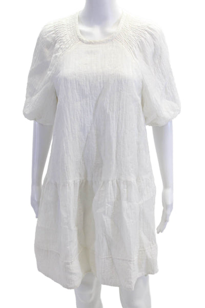 Club Monaco Women Shift Dress White Short Sleeve Crew Neck Bohemian Size S