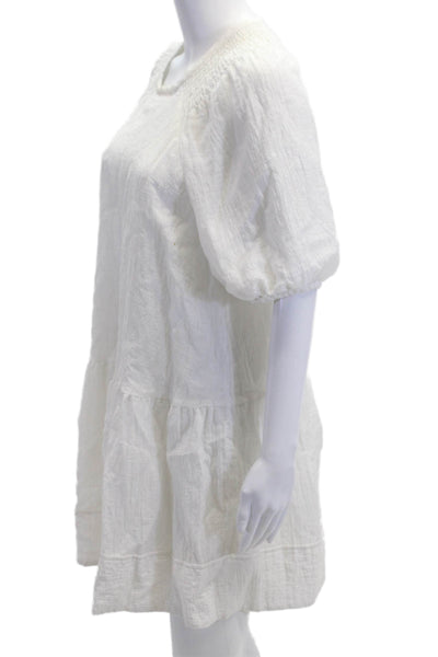 Club Monaco Women Shift Dress White Short Sleeve Crew Neck Bohemian Size S