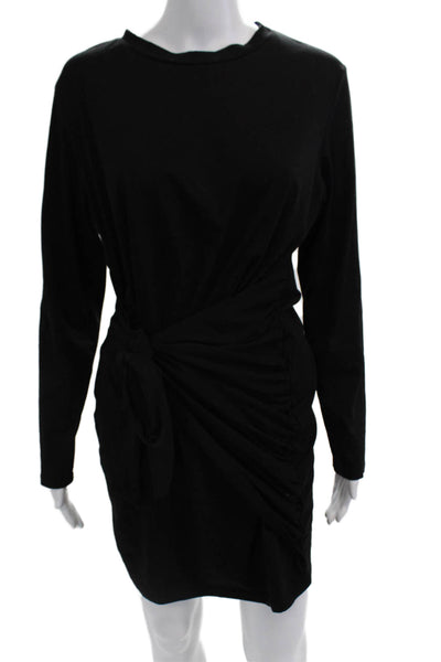 Merokeety Womens Bodycon Black Midi Dress Long Sleeve Crew Neck Size L