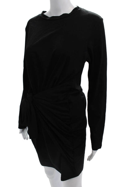 Merokeety Womens Bodycon Black Midi Dress Long Sleeve Crew Neck Size L