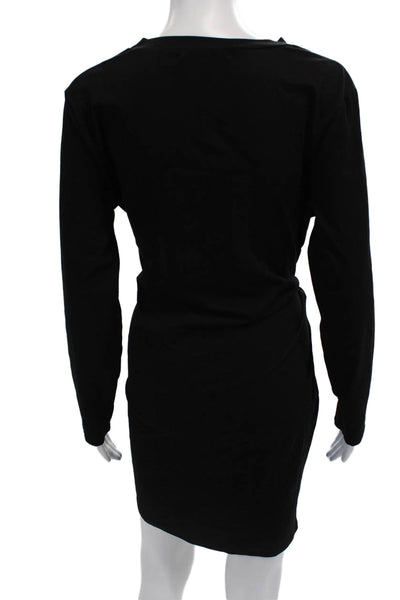 Merokeety Womens Bodycon Black Midi Dress Long Sleeve Crew Neck Size L