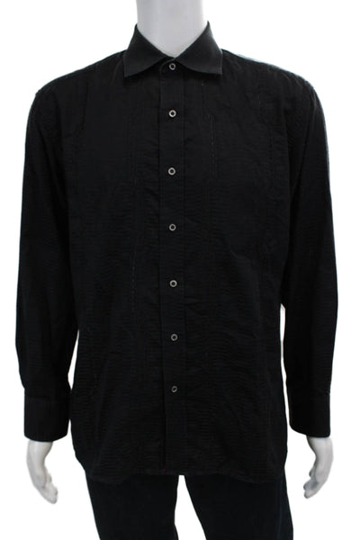 Robert Graham Mens Long Sleeve Casual Button Down Collared Shirt Navy Size L