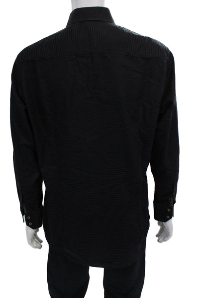 Robert Graham Mens Long Sleeve Casual Button Down Collared Shirt Navy Size L