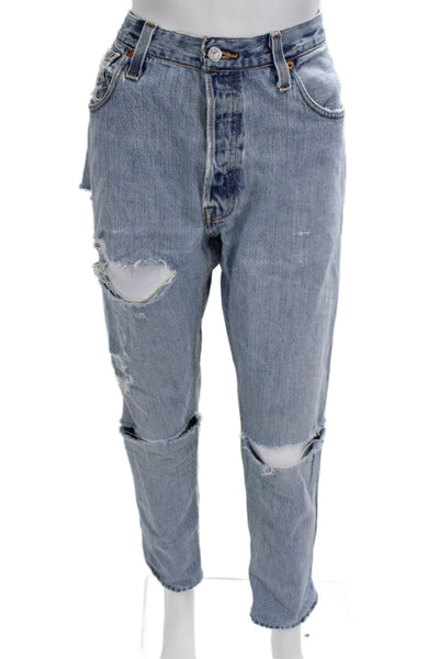 Re/Done Unisex Straight Light Blue High Rise Button Jeans 100% Cotton Size 27