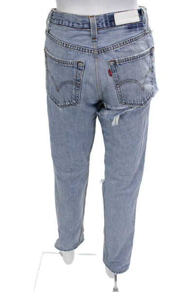 Re/Done Unisex Straight Light Blue High Rise Button Jeans 100% Cotton Size 27