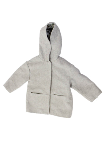 Zara Childrens Girls Hooded Button Down Coat Beige Size 3-4