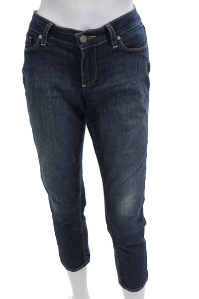 Paige Womens Cropped Dark Blue Mid Rise Jeans Button Closure Size 28