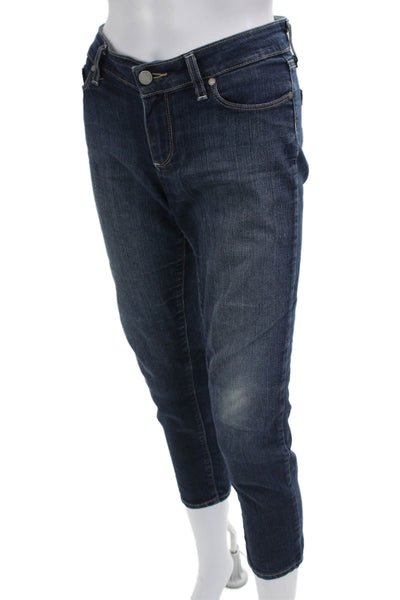 Paige Womens Cropped Dark Blue Mid Rise Jeans Button Closure Size 28