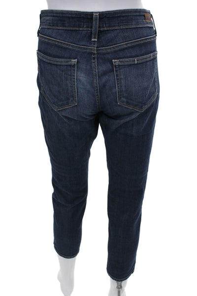 Paige Womens Cropped Dark Blue Mid Rise Jeans Button Closure Size 28