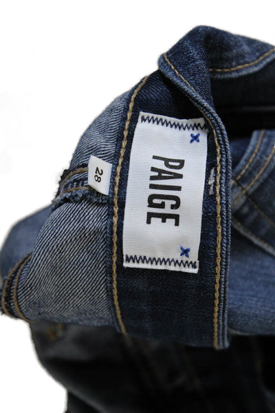 Paige Womens Cropped Dark Blue Mid Rise Jeans Button Closure Size 28