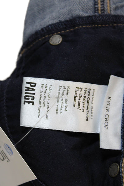 Paige Womens Cropped Dark Blue Mid Rise Jeans Button Closure Size 28