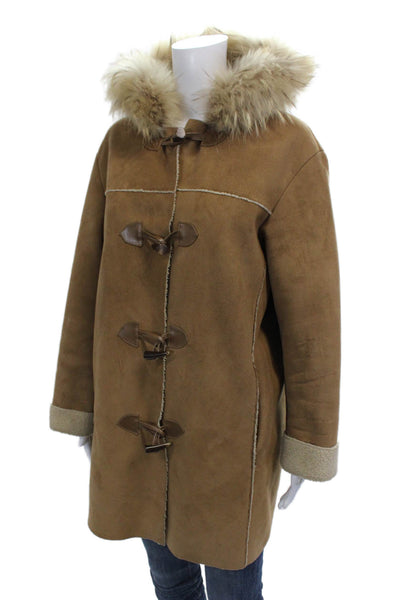 Marc New York Women Brown Toggle Coat Long Sleeve Solid Polyester Size S