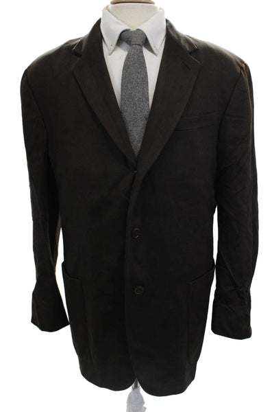 Donna Karan Mens Brown 100% Cashmere Collared Button Blazer Size 44