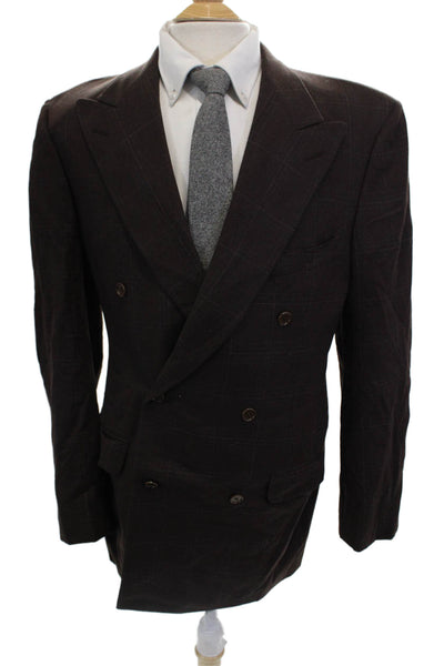 Ermenegildo Zegna Mens Brown Plaid Suit Jacket 90s Size 40