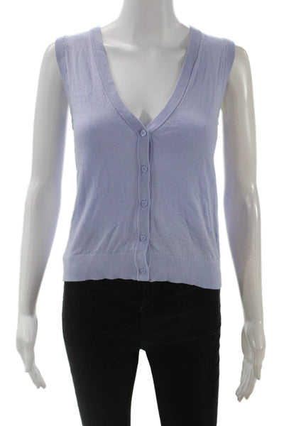 J Crew Women Cropped V-Neck Sleeveless Button Up Top Light Blue Cotton Size XS