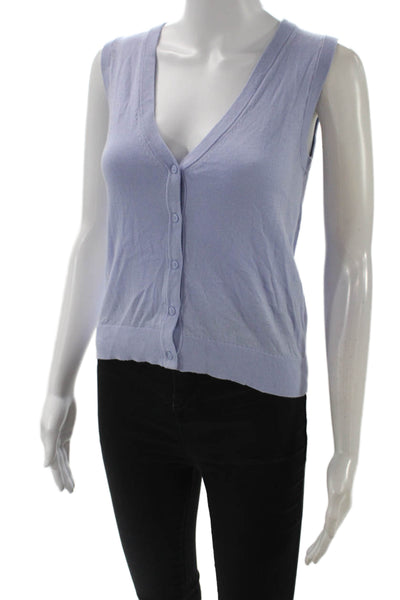 J Crew Women Cropped V-Neck Sleeveless Button Up Top Light Blue Cotton Size XS