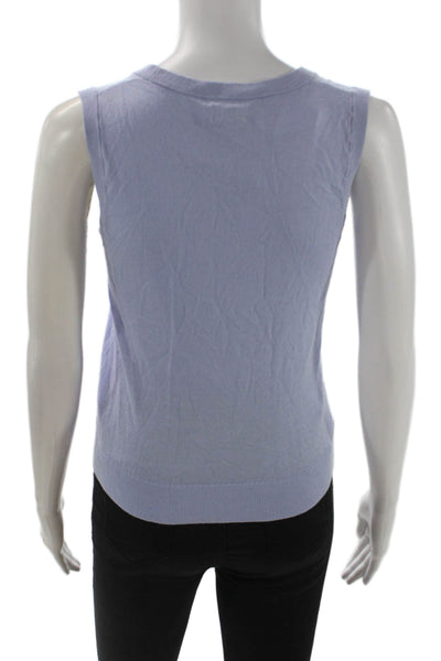J Crew Women Cropped V-Neck Sleeveless Button Up Top Light Blue Cotton Size XS
