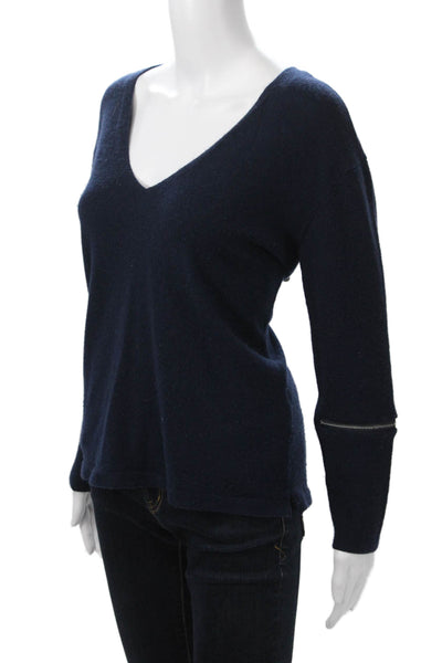 Max & Moi Womens Pullover Merino Wool V-Neck Zip Long Sleeve Dark Blue Size 34