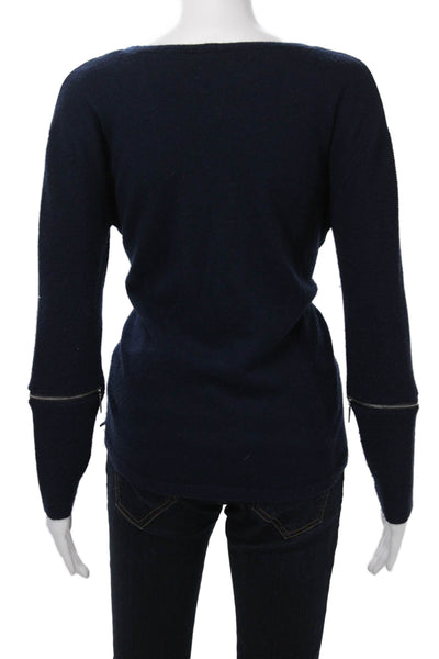 Max & Moi Womens Pullover Merino Wool V-Neck Zip Long Sleeve Dark Blue Size 34