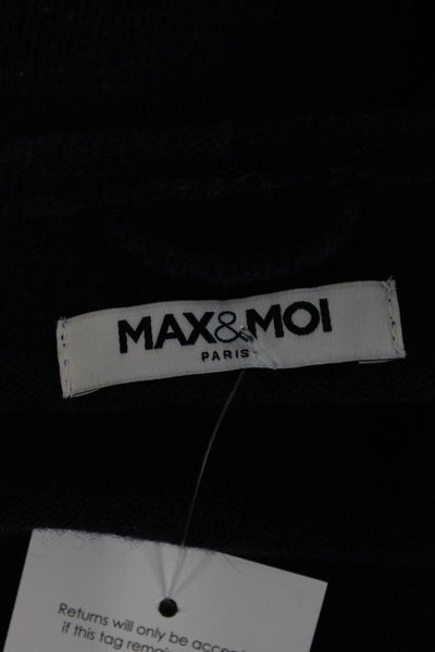 Max & Moi Womens Pullover Merino Wool V-Neck Zip Long Sleeve Dark Blue Size 34