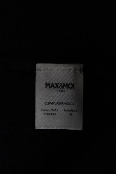 Max & Moi Womens Pullover Merino Wool V-Neck Zip Long Sleeve Dark Blue Size 34