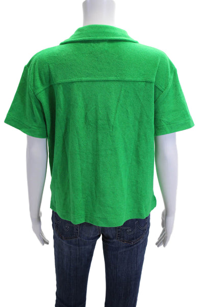 WSLY Women Basic Collared Button-Up Top Green Short Sleeve Size S