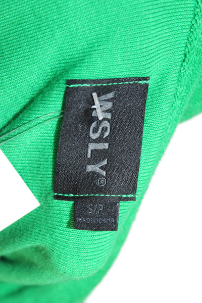 WSLY Women Basic Collared Button-Up Top Green Short Sleeve Size S