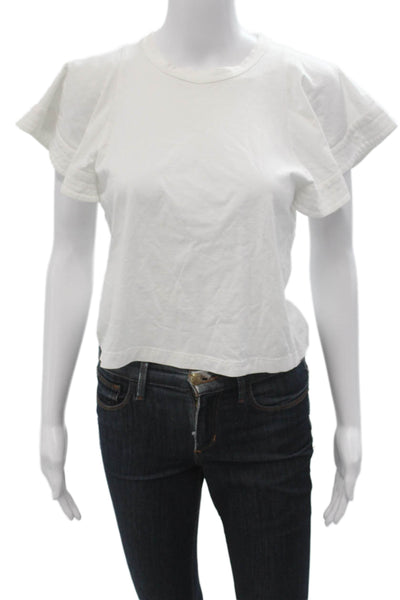 ALC Womens Cropped Cotton Blend Crewneck Short Sleeve T Shirt White Size XS
