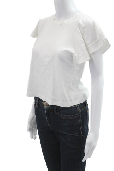 ALC Womens Cropped Cotton Blend Crewneck Short Sleeve T Shirt White Size XS