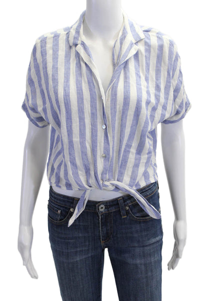 Rails Womens Cropped Striped Button-Up Blue Short Sleeve Top Size XS Petite