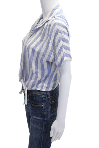 Rails Womens Cropped Striped Button-Up Blue Short Sleeve Top Size XS Petite