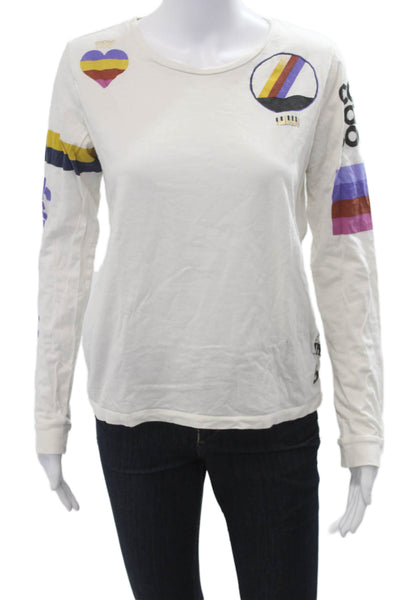 FREE CITY Womens Jersey Graphic Long Sleeve Cotton T-Shirt White Size S