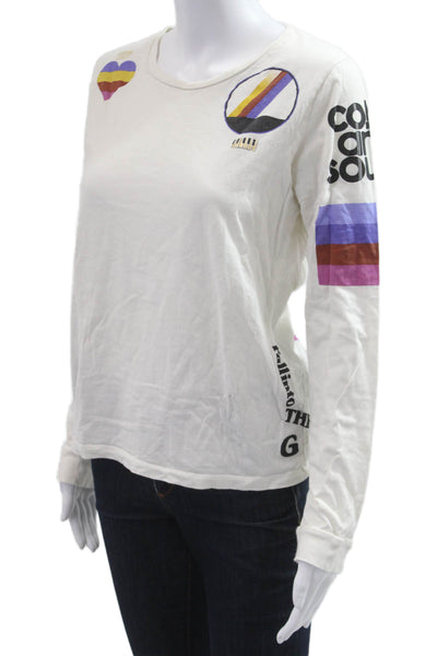 FREE CITY Womens Jersey Graphic Long Sleeve Cotton T-Shirt White Size S