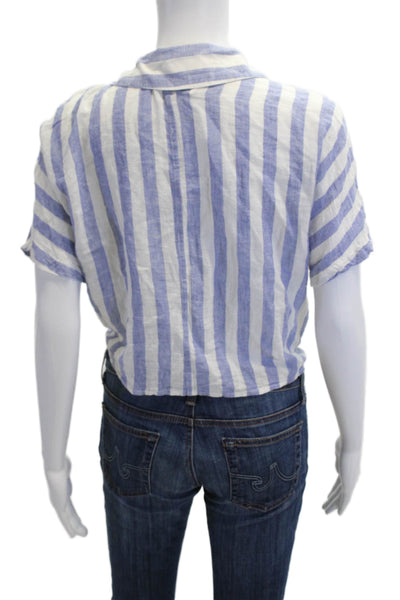 Rails Womens Cropped Striped Button-Up Blue Short Sleeve Top Size XS Petite