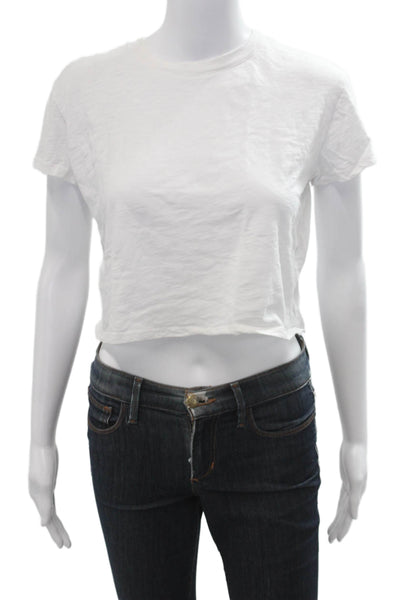 Katie J Womens Cropped White Cotton Crew Neck Short Sleeve T-Shirt Size XL