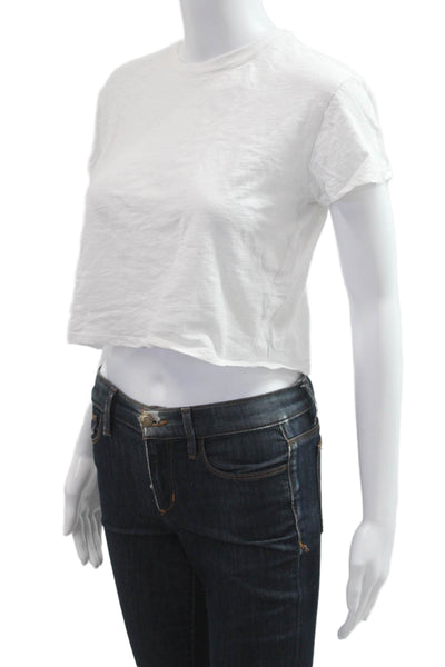 Katie J Womens Cropped White Cotton Crew Neck Short Sleeve T-Shirt Size XL