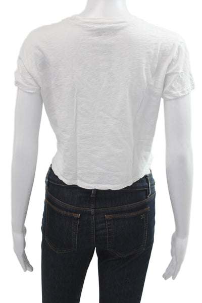 Katie J Womens Cropped White Cotton Crew Neck Short Sleeve T-Shirt Size XL