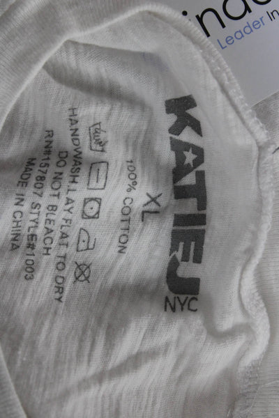 Katie J Womens Cropped White Cotton Crew Neck Short Sleeve T-Shirt Size XL